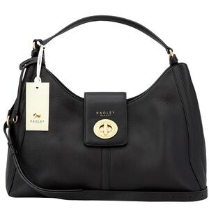 Radley London Black Leather Shoulder Bag with Gold Accents
